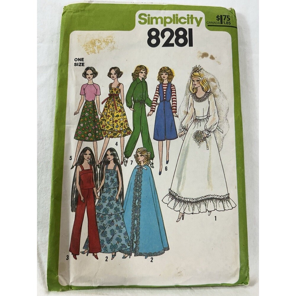 SIMPLICITY 8281 11½" FASHION DOLL CLOTHES SEWING PATTERN ©1977 UNCUT